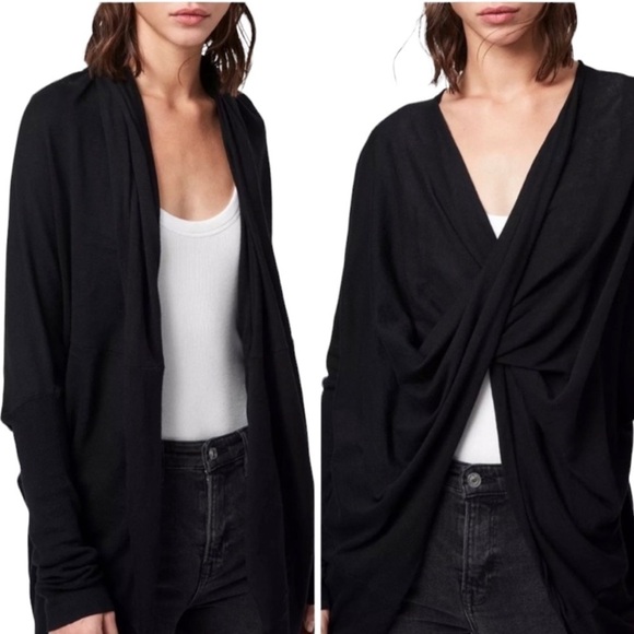 All Saints Itat Shrug Two Way Twisted Front Knit Sweater in Black XS - Picture 1 of 7